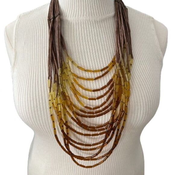 Vintage‎ Stunning Amber and Brown Statement Necklace - Picture 1 of 11